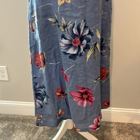 100%‎ Linen Floral Midi dress size M 8 10 Made In Italy Beach CottageCore cruise - Picture 4 of 16